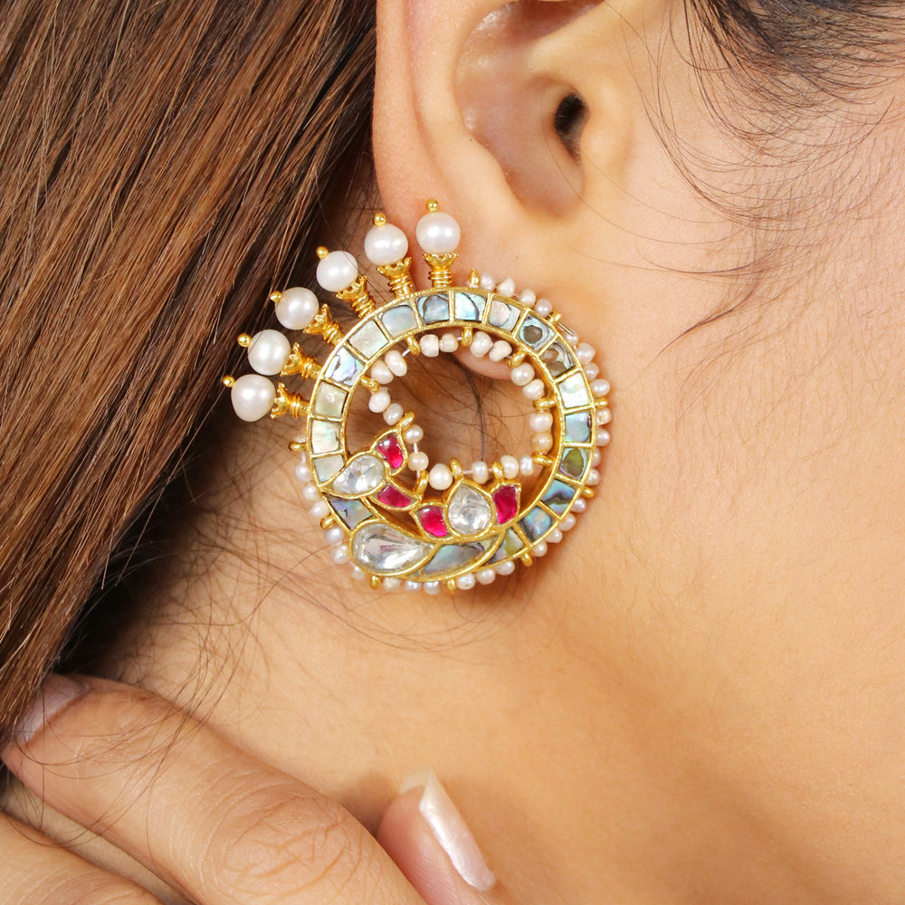 Mother of Pearl with Kundan with Studs Ear Ring image 0